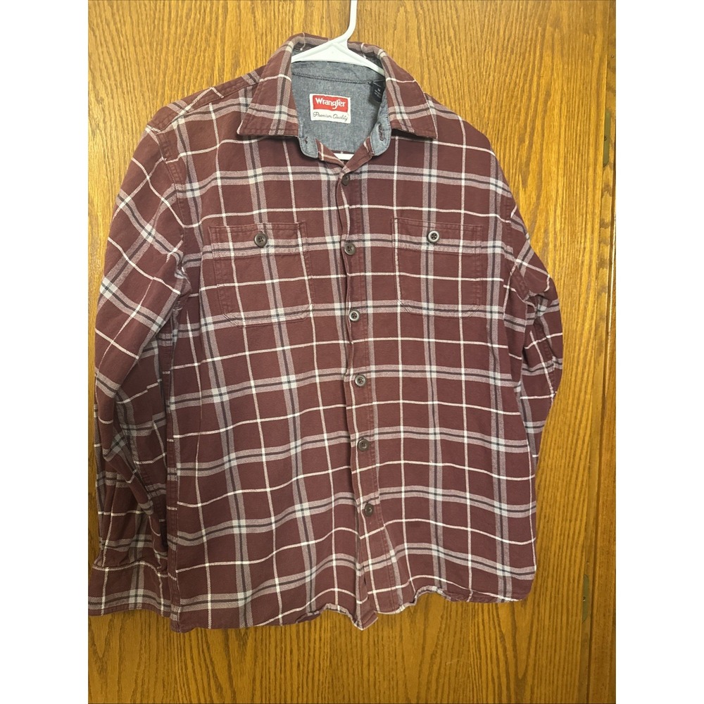 Wrangler Long Sleeve Lightweight Flannel‎ Shirt Men's Medium Red Plaid Work Wear